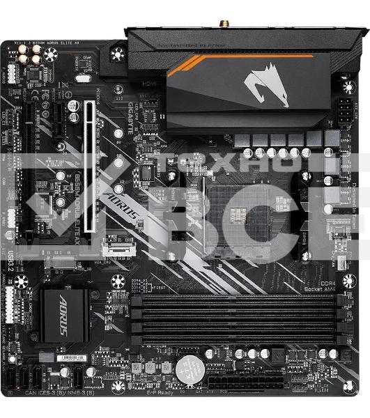 Материнская плата Gigabyte B550M AORUS ELITE AX, Socket AM4, AMD B550, 4xDDR4, 4xSATA, 2xM.2, 1xPCI-E 4.0 x16, 1xPCI-E 3.0 x4, 1xPCI-E x1, 1xDVI-D, 1xHDMI, 1x 1Gb LAN, 4xUSB-A 3.2 Gen 1, 4xUSB-A 2.0, 3x3.5 мм, 7.1, Micro-ATX