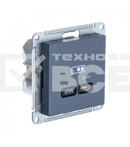 Розетка USB SE тип-C 65W высокоскор. заряд. QC, PD, мех. AtlasDesign грифель