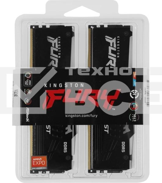 Оперативная память Kingston Fury Beast Expo, DDR5, 16GB (2x8GB), 5200MHz, CL36, с радиаторами, RGB, черный