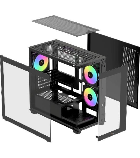 Компьютерный корпус Ocypus Gaммa C52 BK ARGB mATX/win/black/3 ARGB fans/no PSU/Tempered Glass