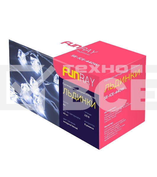 Гирлянда светод. Funray Льдинки, SE-ICE-440W, 220В, 4м, 40LED, холодный белый, прозр шнур 3м,