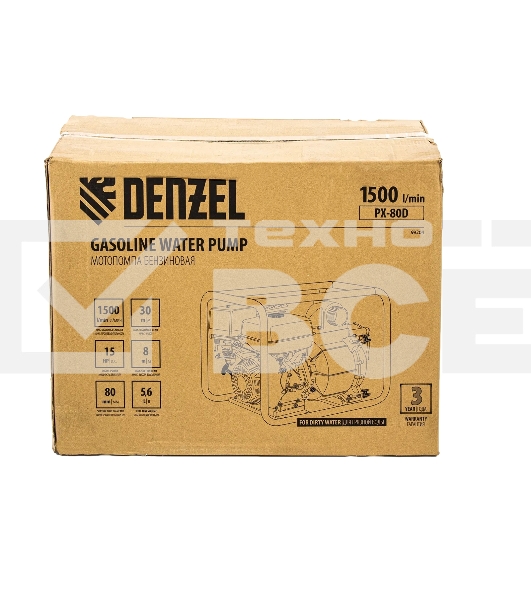 Мотопомпа бензиновая Denzel PX-80D для грязной воды, 15 л.с., 3', 1500 л/мин, глуб 8 м, напор 30 м