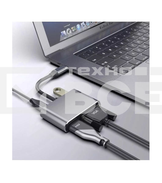 Кабель-концентратор USB3.1 TypeCm -->HDMI+USB3.0+PD+VGA Alum Grey 4K@30Hz, Telecom<TUC055>