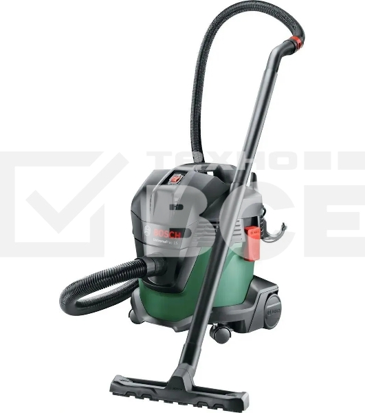 Строительный пылесос Bosch UniversalVac15 зеленый, 1000 Вт, уборка сухая/влажная, пылесборник контейнер, 15 л
