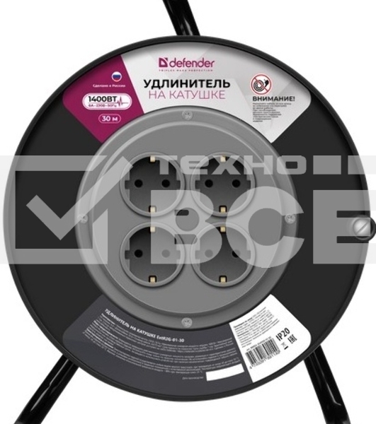 Удлинитель на катушке Defender ExtR2G-01-30 6А, 30 м, б/з - катушка