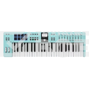 Клавиатура MIDI 231524 Arturia KeyLab Essential 49 mk3 Aquamarine 49 клавиш, LCD дисплей, 9 энкодеров, 8 пэдов, 9 фейдеров, 12 кнопок управления, колеса высоты тона и модуляции, 1/4' Jack вход для педали, MIDI выход, Type-C