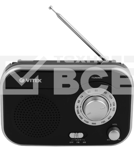 Радиоприемник Vitek VT-3593 (BK) Выходная мощность 1 вт. Динамики 1.Тип батареек UM-2/C