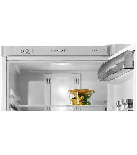 Холодильник BENOIT-344E серебристый металлопласт двухкамерный 220/124л морозилка снизу, No Frost