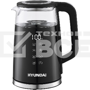 Чайник электрический Hyundai HYK-G6404 1.7л. 2200Вт черный/серебристый (корпус: стекло)