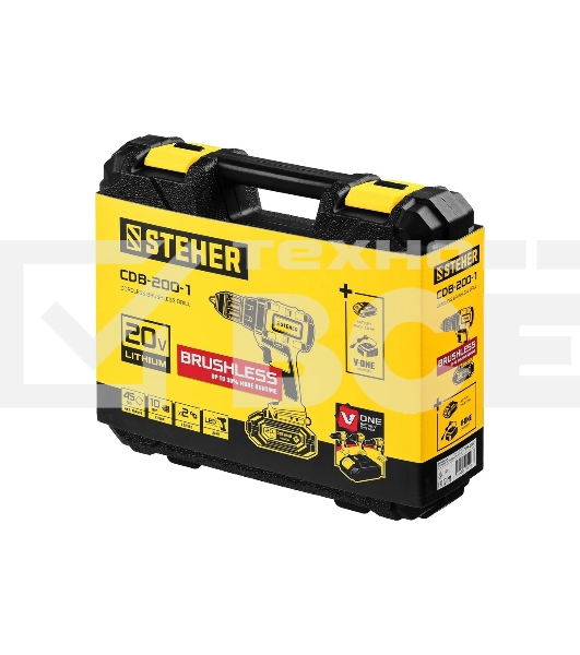 Дрель-шуруповерт STEHER CDB-200-1, Аккумуляторная, 20В, Кейс