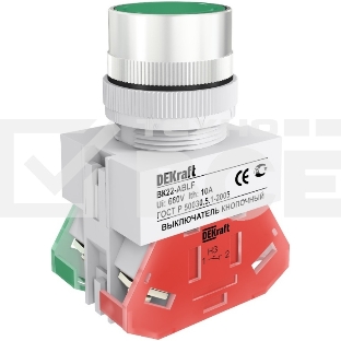 Выключатель кнопочный DEKraft ABLF 22 мм ЗЕЛЕНЫЙ 220В ВK-22