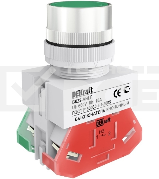 Выключатель кнопочный DEKraft ABLF 22 мм ЗЕЛЕНЫЙ 220В ВK-22