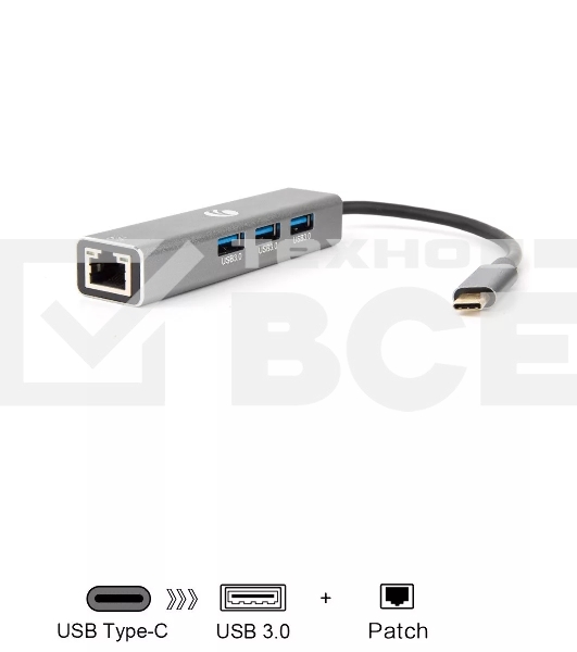 Кабель-концентратор USB 3.1 Type-Cm --> RJ-45+3port USB3.0(f) Aluminum Shell VCOM <DH311A>