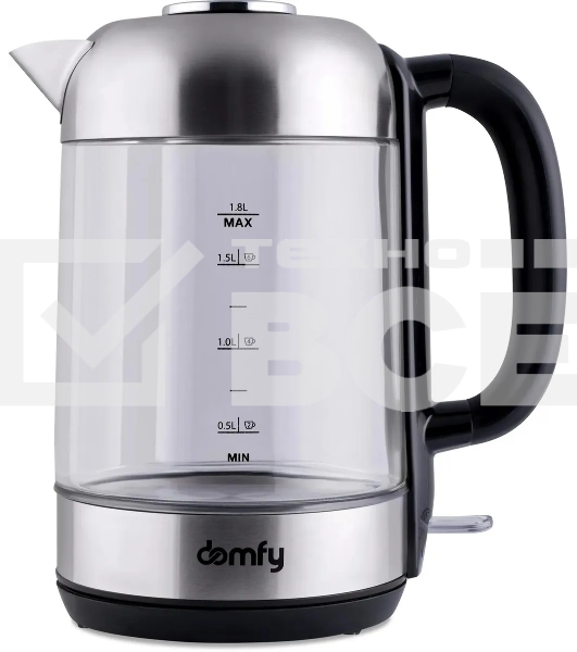 Чайник электрический Domfy DSM-EK401 1.8л. 2200Вт черный/прозрачный (корпус: стекло)