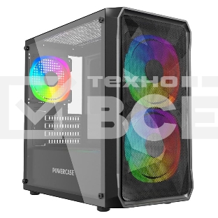 Компьютерный корпус Powercase Mistral Micro A3B ARGB, Tempered Glass, 2x 140mm ARGB PWM+1x 120mm ARGB PWM, чёрный, mATX  (CMMAB-A3)