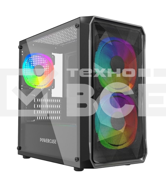 Компьютерный корпус Powercase Mistral Micro A3B ARGB, Tempered Glass, 2x 140mm ARGB PWM+1x 120mm ARGB PWM, чёрный, mATX  (CMMAB-A3)