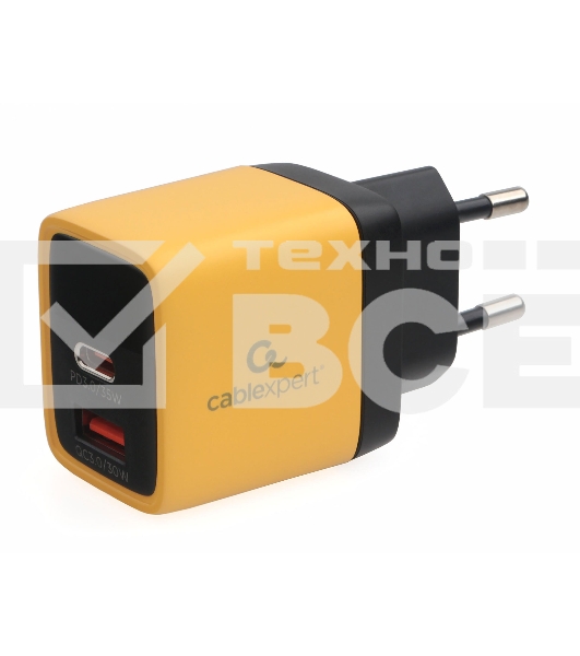 Зарядное устройство с дисплеем Cablexpert MP3A-PC-53, 35Вт GaN, QC3.0/PD3.0, 1хUSB, 1хType-C, желтый, коробка
