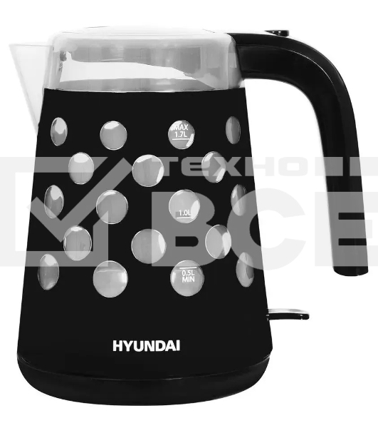 Чайник электрический Hyundai HYK-G2012 1.7л. 2200Вт черный/прозрачный (корпус: пластик)