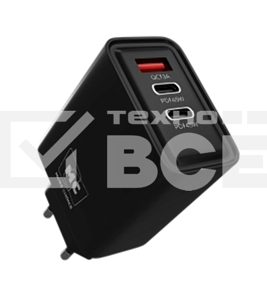 Сетевое зарядное устройство MORE CHOICE NC90 1USB+2Type-C 3.0A PD 45W, черный