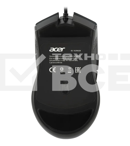 Мышь проводная Acer OMW131 черный, 6400 dpi, USB, кнопки - 7