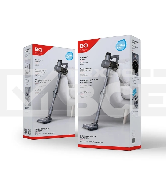 Пылесос вертикальный BQ VCA1004W серый, питание от аккумулятора, 50 Вт, уборка сухая/влажная, пылесборник 0.6 л, работа от АКБ max  35 мин.