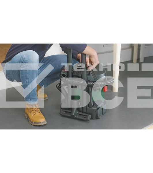 Строительный пылесос Bosch UniversalVac15 зеленый, 1000 Вт, уборка сухая/влажная, пылесборник контейнер, 15 л