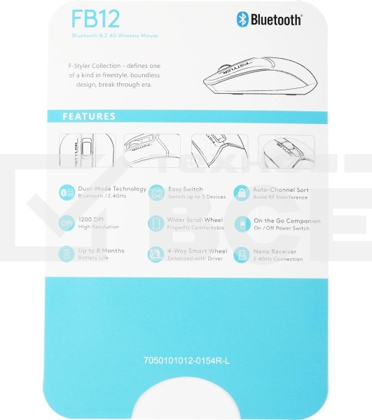 Мышь беспроводная A4Tech Fstyler FB12 черный, 1200 dpi, радиоканал, Bluetooth, USB, кнопки - 3