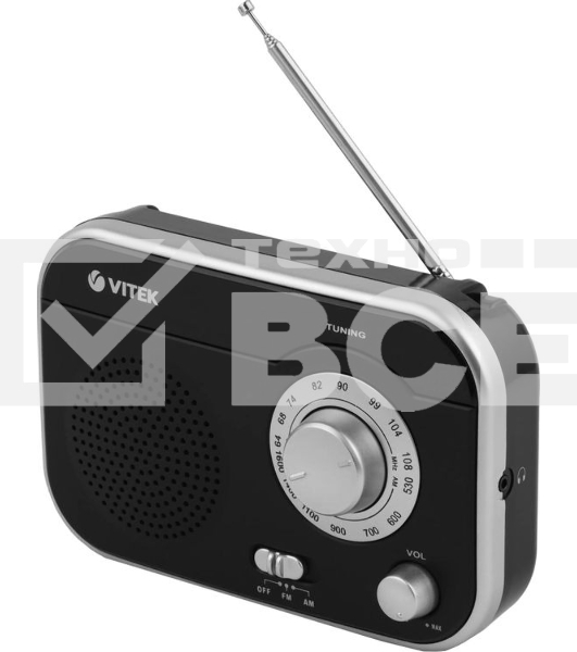 Радиоприемник Vitek VT-3593 (BK) Выходная мощность 1 вт. Динамики 1.Тип батареек UM-2/C
