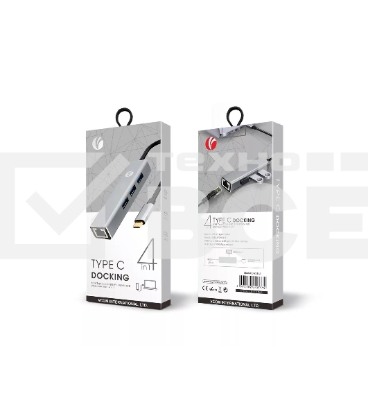 Кабель-концентратор USB 3.1 Type-Cm --> RJ-45+3port USB3.0(f) Aluminum Shell VCOM <DH311A>