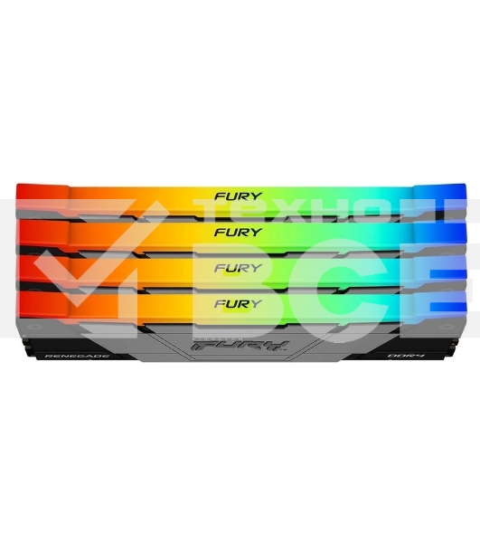 Оперативная память Kingston Fury Renegade, DDR4, 64GB (4x16GB), 3600MHz, CL16, с радиатором, RGB, серебристый/черный