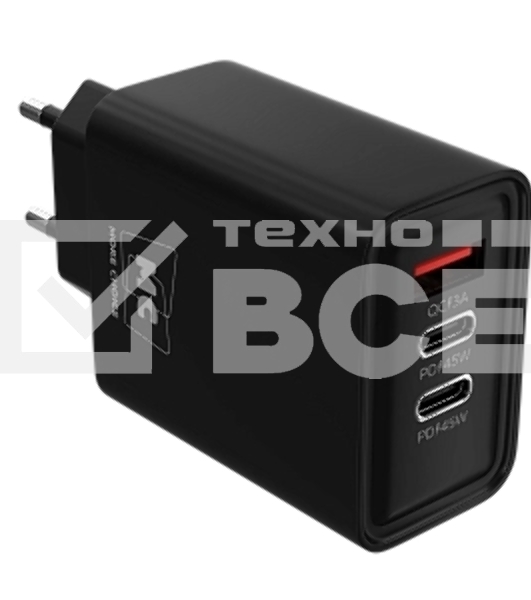 Сетевое зарядное устройство MORE CHOICE NC90 1USB+2Type-C 3.0A PD 45W, черный