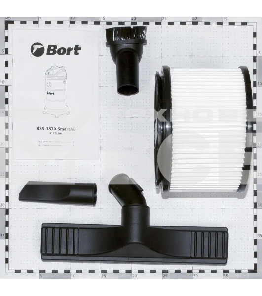 Строительный пылесос Bort BSS-1630-SmartAir 91272294 1600 Вт, вместимость 30 л, 45 л/сек, 7 кг, набор аксессуаров 7 шт