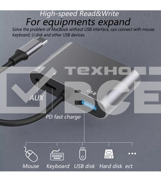 Адаптер USB Type-Cm-->VGA, HDMI 4k*30Hz, USB3.0, PD, Audio,iOpen (Aopen/Qust/VCOM)<ACU4511>