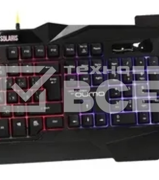 Игровой набор Qumo Solaris, клавиатурапроводная K03, 104 клавиши, встроенная радужная подсветка, мышь проводная M10, оптическая, 800/1200/1600/2200 dpi, коврик