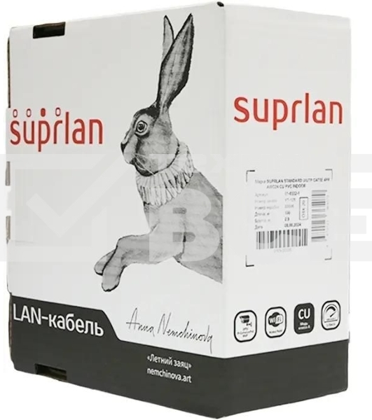 Кабель сетевой информационный Suprlan 01-0332-1, кат.5E U/UTP, 4 пары, 24AWG, PVC, внутренний, 100м, серый