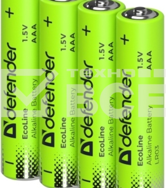 Батарейка алкалиновая Defender LR03-4S ААА, шринк, 4 шт., EcoLine