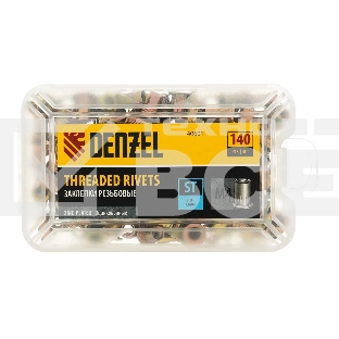 Заклепки резьбовые Denzel стальные, оцинкованные, М4, пластиковый кейс, 140 шт.