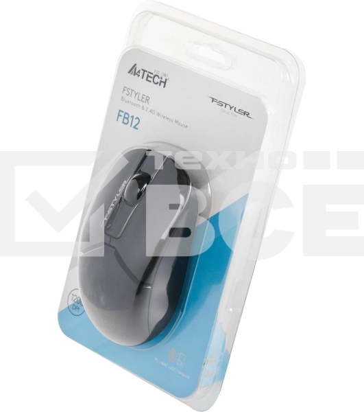 Мышь беспроводная A4Tech Fstyler FB12 черный, 1200 dpi, радиоканал, Bluetooth, USB, кнопки - 3