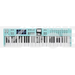 Клавиатура MIDI 231534 Arturia KeyLab Essential 61 mk3 Aquamarine 61 клавиша, LCD дисплей, 9 энкодеров, 8 пэдов, 9 фейдеров, 12 кнопок управления, колеса высоты тона и модуляции, 1/4' Jack вход для педали, MIDI выход, Type-C