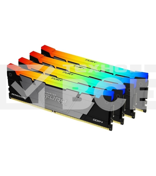 Оперативная память Kingston Fury Renegade, DDR4, 64GB (4x16GB), 3600MHz, CL16, с радиатором, RGB, серебристый/черный