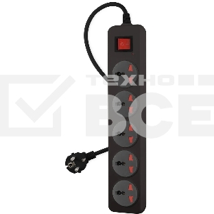 Сетевой фильтр Buro 500UNH-5-BG 5 м, 5 розеток, черный/серый, коробка