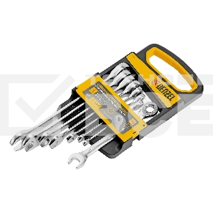 Набор ключей комбинированных трещоточных Denzel 6-19 мм, 8 шт., CrV, матовый хром 14721