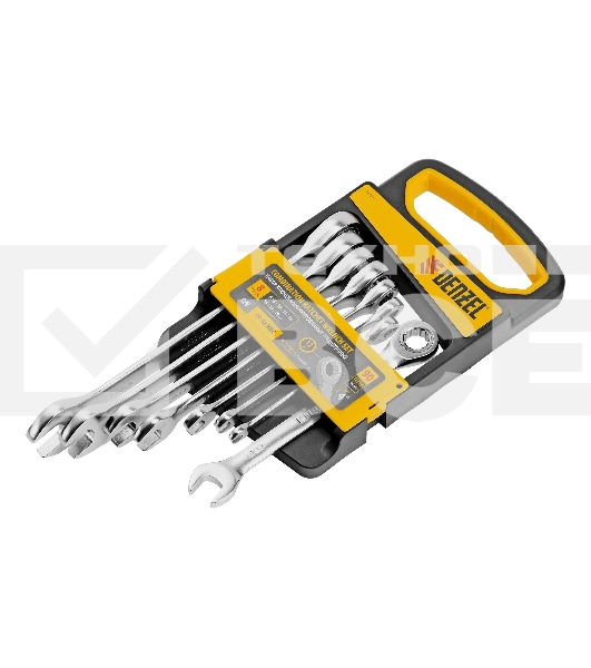 Набор ключей комбинированных трещоточных Denzel 6-19 мм, 8 шт., CrV, матовый хром 14721