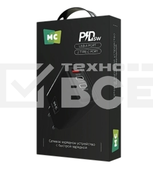 Сетевое зарядное устройство MORE CHOICE NC90 1USB+2Type-C 3.0A PD 45W, черный