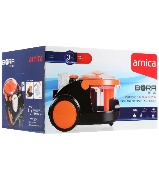 Пылесос Arnica Bora 3000 оранжевый/черный, 350/2400 Вт, уборка сухая/сбор жидкостей, пылесборник контейнер 1.2 л