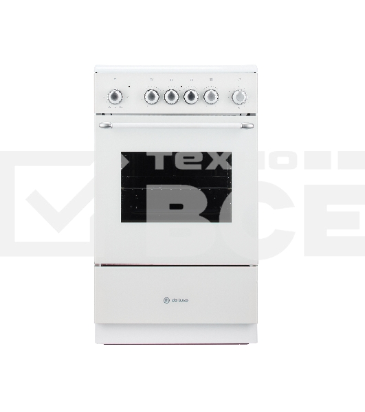 Плита электрическая De Luxe 506004.23ЭС-120 белый, конфорок 4 шт, духовка 54 л, 50 см x 87 см x 60 см