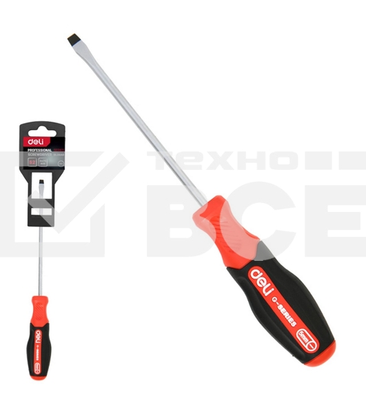 Отвертка шлицевая Deli DL3440 SL3x75мм сталь S2, матовый стержень, двухкомпонентная прорезиненная рукоять