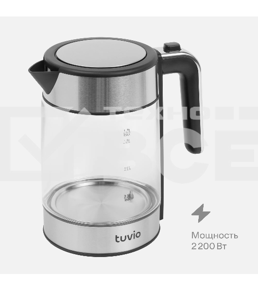 Чайник электрический Tuvio TUK217H1, режим поддержания тепла, 1.7 л, серебристый