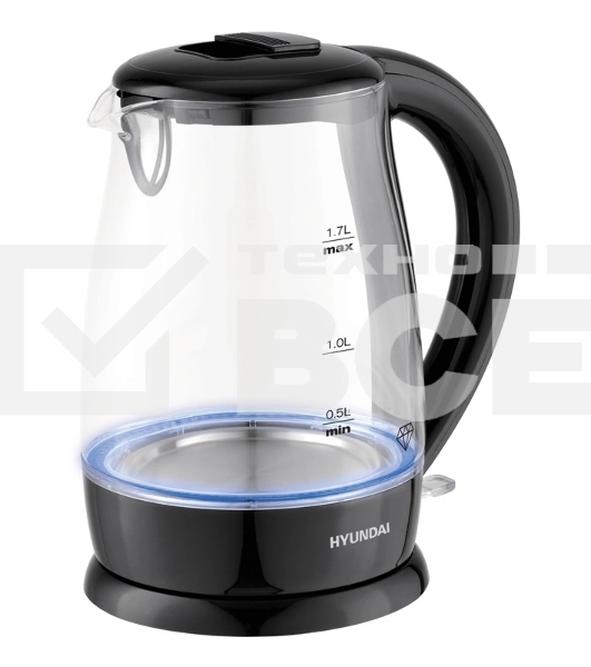 Чайник электрический Hyundai HYK-G2011 1.7л. 2200Вт черный (корпус: стекло)