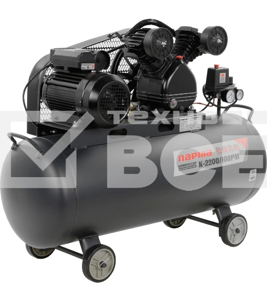 Компрессор поршневой Парма K-2200/100РМ масляный, 336 л/мин, 100 л, 2200 Вт, серый/черный